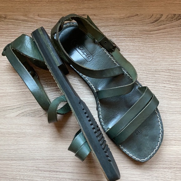 Coach Shoes - Coach strappy green leather sandals size 9,5